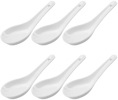 LATRAT Lot de 6 cuillères à soupe en céramique, cuillères à soupe, cuillères en porcelaine, cuillères de service pour bols à riz, ramen, entrées, desserts, blanches