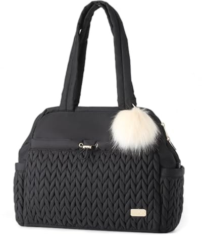 Lukjojo Asha, Borsa per Pannolini Tote per Uso Quotidiano, Borsa per Pannolini da Viaggio a Tracolla con Cinghie Lunghe e Clip per Passeggino, Borsa per Ospedale, nero, Large, moderno