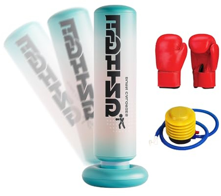 Boxsack Stehend 180cm mit PU Boxhandschuhen – Standboxsack für Teenager & Erwachsene, Punching Bag für Boxtraining Zuhause, Kickboxen, MMA, Karate & Sandsack Training, Stabil & Geräuscharm