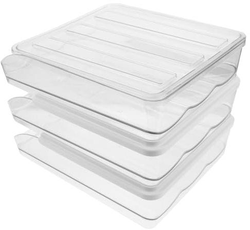 SHINEOFI Caja de Plástico para Guardar Huevos Transparente Apilable Organizador Refrigerador Contenedor Rodante Cocina Tres Ahorro de Espacio