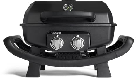 BURNHARD® WAYNE 2-Brenner Balkongrill – Tragbarer Gasgrill mit 4,4 kW, 2 Grillzonen, bis 390 °C, Gusseisenroste & Abdeckhaube - Camper Edition