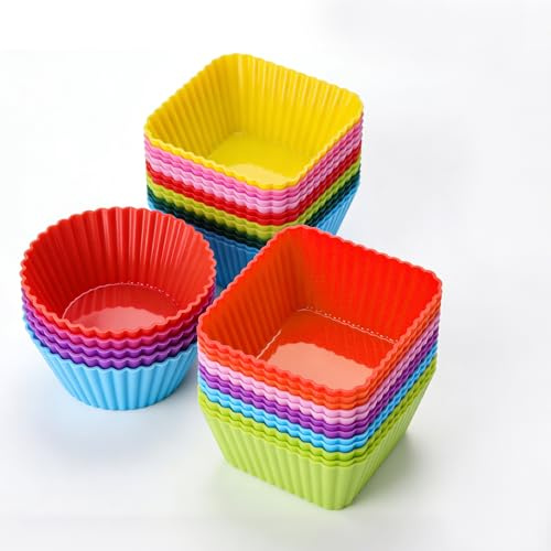 36 Pack Food Grade Silicone Baking Cups,3 Shapes Reusable Non-Stick Muffin Cases,Heatproof Cupcake Molds, Versatile Bento Box Divider Accessories for Home Bakery Daily Meal