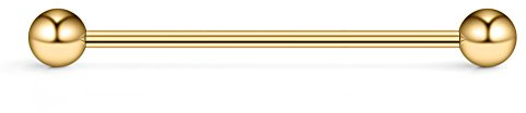 Ruifan 1PC 14 Gauge Short Industrial Barbell Cartilage Earring Body Piercing Jewelry 1 1/4 Inch(32mm) - Gold