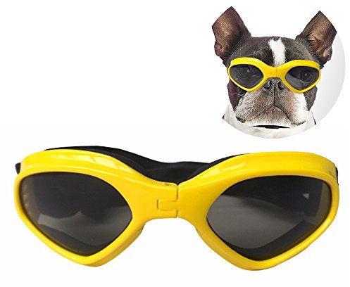 DUBENS Fashion - Occhiali da sole per cani, impermeabili, protezione dai raggi UV, occhiali di protezione, regolabili, per animali domestici, adatti per cani di media e piccola taglia (giallo)