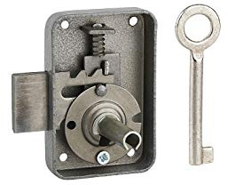 THIRARD - Serrure De Meuble Paris Pour Porte D'ameublement - Droite - Conçu pour Verrouiller Efficacement Vos Meubles - Axe 25 mm - Coffre Et Pêne Acier - 50 x 70 mm - Gris - 1 Clé Nickelée