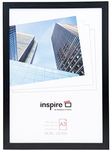 Hampton Frames OXFORD Posterrahmen A3 29,7x42cm Schwarz, MDF mit Acrylglas, leicht, Wandmontage quer/hoch | Fotorahmen für Bilder, Urkunden, Poster, Inneneinrichtung