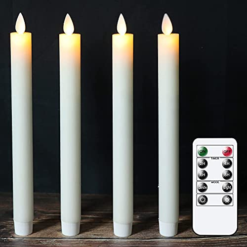 Eldnacele LED Stabkerzen mit Timer & Fernbedienung, 4er flammenlose Kerzen aus 100 % Stearin, beweglicher Docht, Leuchterkerzen bewegliche Flamme Ø 2 x 24 cm Elfenbein Dekokerzen für Party, Hochzeit
