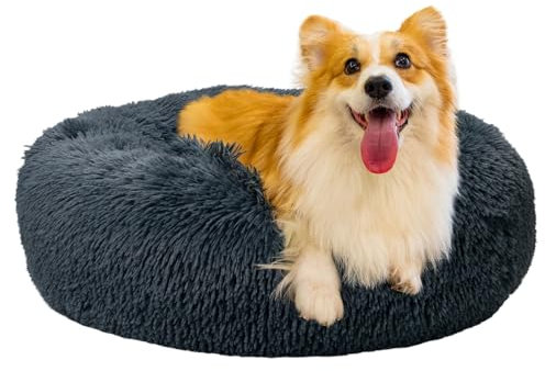 Baguuaray Haustierbett Katzenbett 50cm Haustierbett Flauschig Plüsch Hundebett Rund Weiches Flauschiges rutschfest Katzenkissen Waschbar Haustierbett (M~Dunkelgrau)