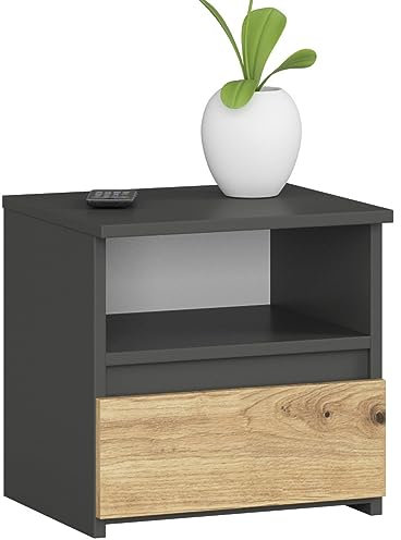 AKORD Nachttisch CL1 40 cm | 1 Schublade | Nachttisch mit Schublade | Nachtkommode, Nachtkästchen | Schlafzimmer Schrank | B40 x H40 x T35 cm | Gewicht 9,7 kg | Graphitgrau/Artisan Eiche