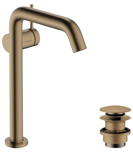 hansgrohe Tecturis S Fine - Mitigeur de lavabo avec vidage Push-Open, économie d'énergie (CoolStart), Robinet salle de bain 240mm, économie d'eau (EcoSmart+), Bronze brossé, 73370140