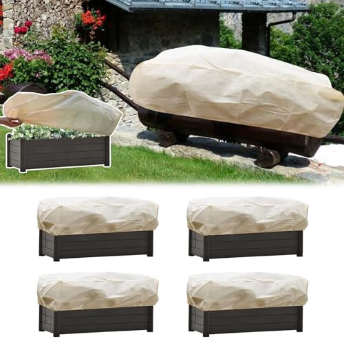 DAZZTIME Winterschutz für Pflanzen,150x40x45cm,4 Stück Rechteckige Frostschutz für Blumenkasten,Frostschutz Hauben mit Kordelzug Schützt Blumen in Balkonkästen,Winter Pflanzenschutzsack