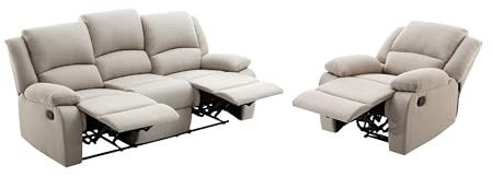 Loungitude - DETENTE - Canapé de Relaxation, Ensemble 3 +L1 Places - Manuel - Inclinaison réglable - en Tissu - Beige