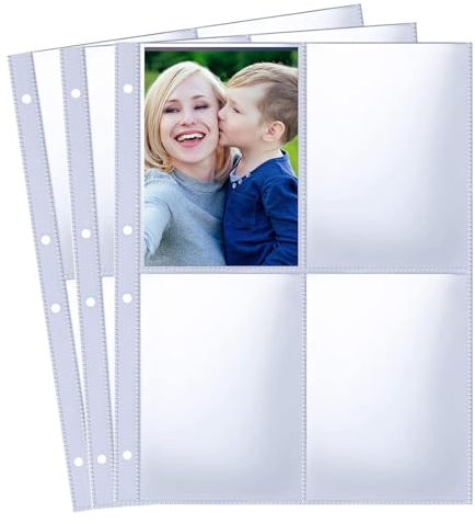 30 Pack Pochette Transparente A4-4 Compartiments Pochettes Photo pour Classeurs Anneaux, Pochette Transparente pour Ranger Photos, Cartes Postales, Papier Souvenir (120 Pochettes)