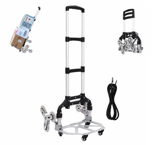 Ciounmb Carro plegable para escaleras extensible, 70 kg, con almohadillas antideslizantes, cuerda elástica, carretilla plegable, carretilla de transporte, transporte y carretilla de mano