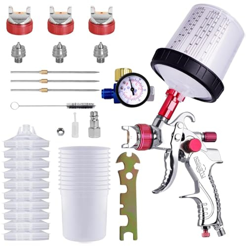 HVLP Paint Gun with 10 Disposable 600ML Paint Cups & 3 Nozzles