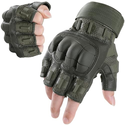 WTACTFUL Fingerlösa taktiska handskar för män airsoft paintball cykel cykling motorcykel jakt vandring arbete utomhus halvfingerhandskar grön XL