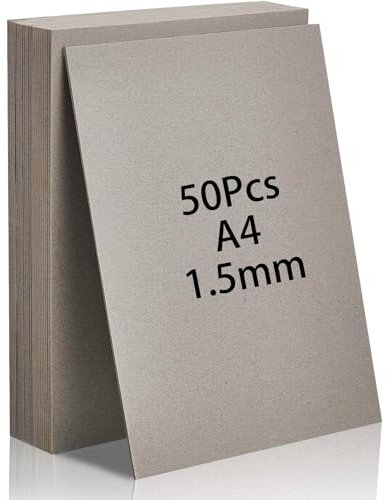 Oungy A4 Greyboard 50 Sheets, 1500 Micron Mount Board A4 Chipboard, 1.5mm Cardboard Sheets Hardboard Sheets for Model Making