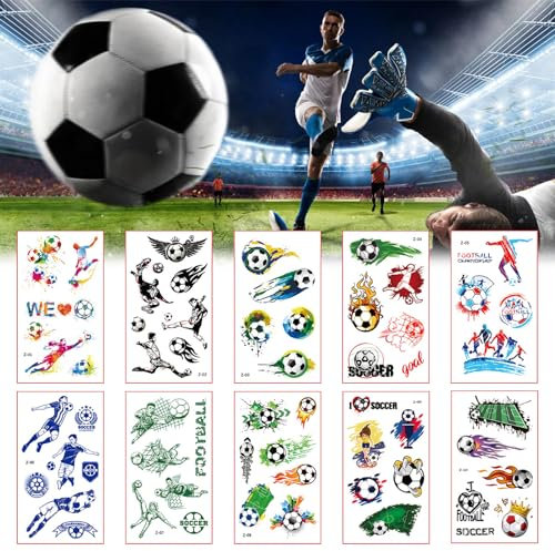 Fußball Tattoos Aufkleber,EM 2024 Temporäre Tattoos,Fußball Tattoo Kinder,Fußball Tattoo Dekorative Aufkleber,Kindertattoos,Wasserdichter Gesichts Tattoos Sticker für WMEuropameisterschaft 2024,10PC