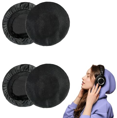 2 Pares de Fundas de Tela Flexibles para Auriculares - Protector de Higiene Estirable y Lavable, se Adapta a Auriculares de 6 a 8,5 cm, Protege Almohadillas, Negro