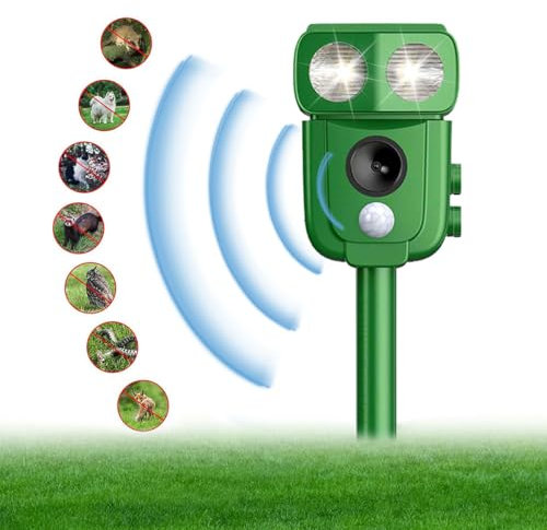 COODAY Katzenschreck Ultraschall Tiervertreiber, Solarbetrieb und Blitz gegen USB Lade Marderschreck, PIR-Bewegungssensor mit 10M Reichweite, Wirksam Gegen Katzen, Hunde, Vögel, Marder, Ratten