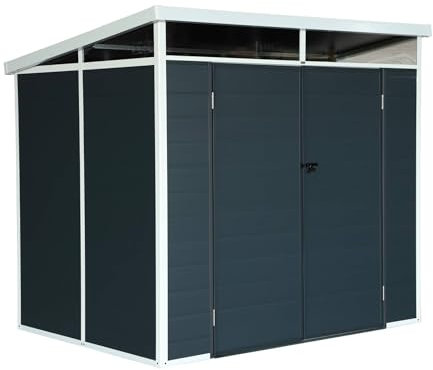 sweeek - Gartenschuppen aus Kunststoff 4,55 m², anthrazit, mit Skylight-Monopultdach, Fenster und großer Eingangstür, 238 x 190 x 215 cm - Artois