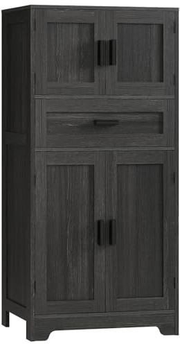 TEENFON 47.2 H Storage Cabinet with Adjustable Shelf & Large Drawer, Cabinet for Living Room, Home Office, Entryway, Rustic Black