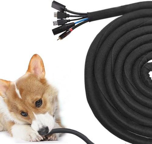 SIGANDG 3 Meter Dog and Cat Cord Protector, 13mm Cable Tidy Sleeve, Protect Wires from Pets Chewing, Expandable Braided Cable Management Sleeve, Cable Wrap Cord Protector