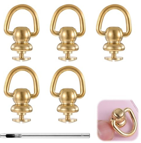 5 Sätze Niet Stud Mit Ring, 8mm Messingbolzen Nieten D Ringnieten Nagel Geldbörse Handwerk Schraubnieten, Metallbolzen Und Schraub Mit D-Ring Runde Kopf Ring Metall with 1 Stanznagel Für DIY Geldbörse