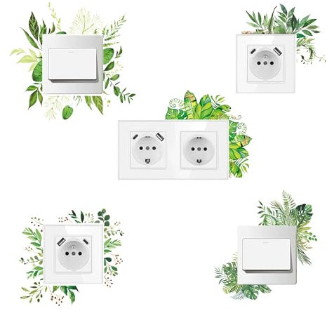 YJFY ® 5 Stück Lichtschalter Aufkleber Lichtschalter Sticker Steckdosen Aufkleber Lichtschalter Umrandung Aufkleber Wandschalter Aufkleber Für dekorative Schalter (Pflanzenaufkleber 1)