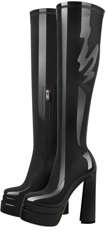 Meinabsatz Stivale da donna con tacco alto al ginocchio, con tacco alto, punta quadrata, Pintura Nero, 42 EU