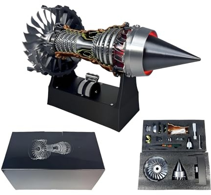 Modèle de turboréacteur d'avion Rotatif à l'échelle 1/25, kit de modèle de turboréacteur TR900 imprimé en 3D avec éclairage(Red,Adjustable_Assembled)
