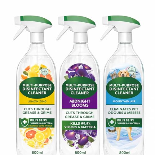 Multipurpose Disinfectant Spray 3 x 800ml – Bathroom Cleaner, Kitchen Spray & Surface Cleaning – Lemon Zing, Midnight Blooms, Mountain Air – Anti Bac All Purpose Multi Surface Cleaner