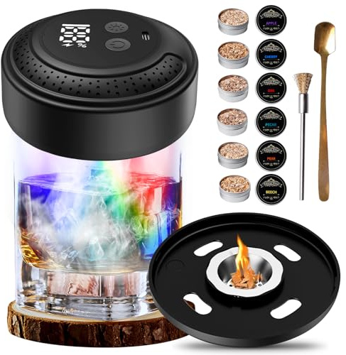 Set di affumicatore elettrico per cocktail e cocktail USB-C, ricaricabile, per whisky, set con 6 trucioli di legno, set di affumicatura per whisky, per uomini, papà, marito, amanti del whisky