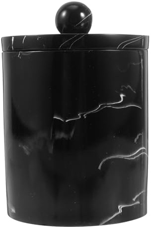 Hoement Caja de Almacenamiento de Resina para Palillos de Dientes y Discos de Algodón Organizador Redondo con Patrón de Mármol Negro con Tapa para Baño Moderno