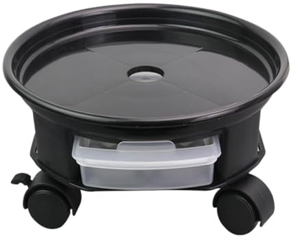 Sewroro Vassoio per Vasi di Fiori Rotondo con Ruote e Freno Supporto per Vaso in Plastica Resistente da 33 CM con Cassetto Portaoggetti Base Mobile per Piante da Interno e Giardino