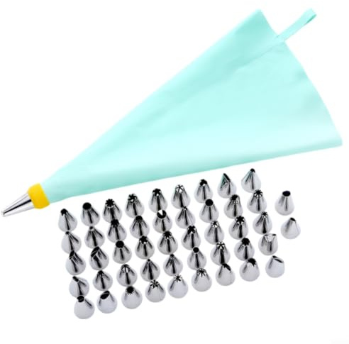 Zeroupshop Set di 26 sac à poche e punte, in silicone blu resistente al calore, con ugelli in acciaio inox, per decorare torte, cottura al forno, glassa (50 pezzi)