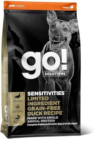 Go! Solutions Sensitivities Limited Ingredient Duck Grain-Free Dry Dog Food, Chicken-Free Kibble Made by Experts for Sensitive Stomachs & Food Allergies, for Puppies, Adults, & Seniors, 3.5 lb Bag