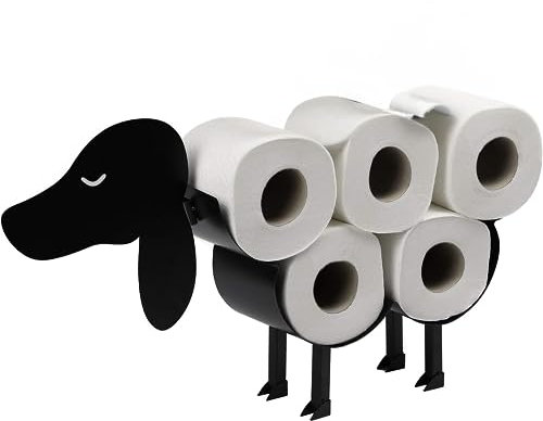 Dog Shaped Toilet Paper Roll Holder – Free Standing Metal Toilet Paper Stand, Holds 7 Rolls | Novelty Accessory | M&W