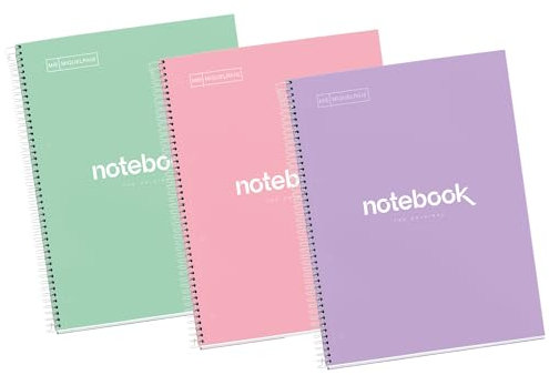 MIQUELRIUS - Packung mit 3 Notizbüchern A4 Dots - Spiralbindung, Einband aus extra hartem Karton, Größe 210 x 297 mm, 4 Löcher, 80 Blatt à 90 g, liniert.