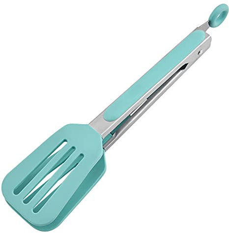 Hoshen 26,5 cm (10,4 tum) köks silikontång, handtag i rostfritt stål, anti-skållning grillklämma brödbiff, infällbart hänglås – blå