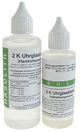 Adhesivo de 2 componentes, líquido fino, transparente, incoloro, alta resistencia a la decoloración, para pegar cristales de relojes y piedras preciosas.