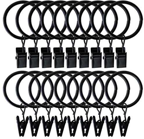 1.5 inch Curtain Rings, 20 Pcs Black Curtain Hooks, Rustproof Metal Curtain Rings with Clips, Solid Curtain Clips with Rings, Decorative Vintage Curtain Hooks