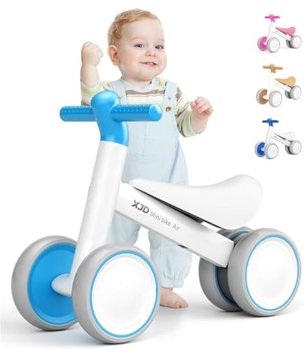 XJD Draisienne Bébé 1 2 an - Jouet pour Enfants 1 2 Ans - Mini avec 4 Roues - Velo pour Tout-Petits - sans pédales - Première Roue pour Cadeau (Bleu-Vert)