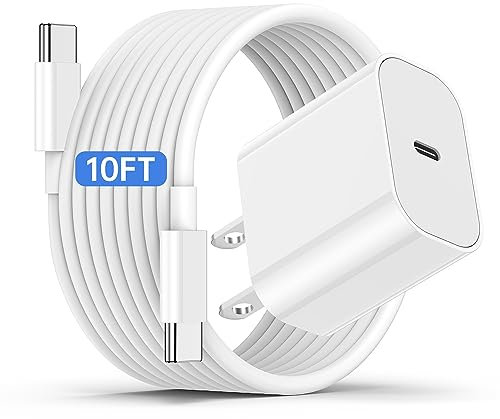 iPhone 17 16 15 Fast Charger and 10ft Type C to C Cable Cord Long, 20W USB C Charging Block Plug for Apple iPhone 17 Pro Max/17 Air/16 Pro/16 Plus/15 Pro/15 Mini/iPad Power Adapter Cube Brick/AirPods