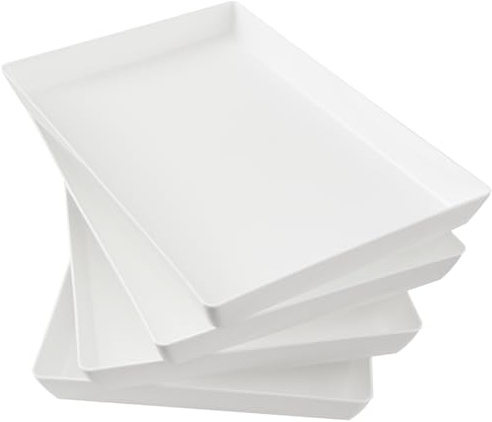 US Acrylic White Plastic Serving Trays (Set of 4) 15” x 10” | Large Unbreakable Reusable Rectangular Party Platters | Serve Appetizers, Fruit, Veggies, & Desserts | BPA-Free & Made in USA