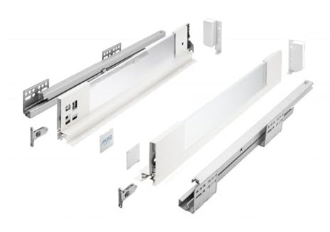 MS Beschläge Vollauszug Soft-Close Schubladensystem Weiß Schubkastensystem Milchglas Glaszargen Schubladenauszug 40kg Traglast (Länge: 400mm, Höhe: 168mm)