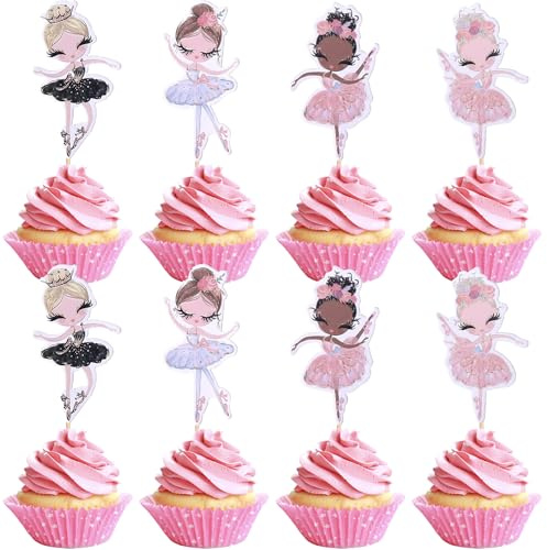 SYKYCTCY 24 Pack Ballerina Cupcake Toppers Assembled Colorful Ballet Dancer Baby Girl Cupcake Picks Dancing tutu Cake Decorations for Baby Shower Theme Ballet Girl Birthday Party Supplies