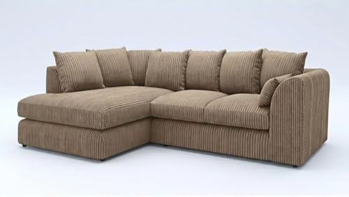 New Gamzo Fabric Corner Sofa Firm | Soft Jumbo Cord 3-4-5 Seater Corner Sofa Left/Right Hand Facing) (Coffee, Left Hand Facing)