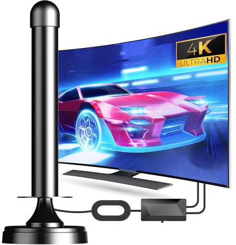 DVBT2 Antenne, zimmerantenne DVB-T & DVB-T2 Antennen mit Verstärker, Großer Reichweite und 360° Empfang, Zimmerantenne für Fernseher mit Starkem Magnetfuß, Geeignet für 4K 1080p & Alle TV-Geräte