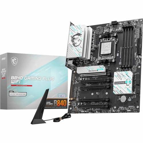 MSI Placa Base B840 Gaming Plus WiFi, ATX, Compatible con procesadores AMD Ryzen 9000/8000/7000, AM5 - DDR5 Memory Boost 8000+ MT/s (OC), PCIe 4.0 x16, M.2 Gen4, Wi-Fi 7, LAN 2.5G